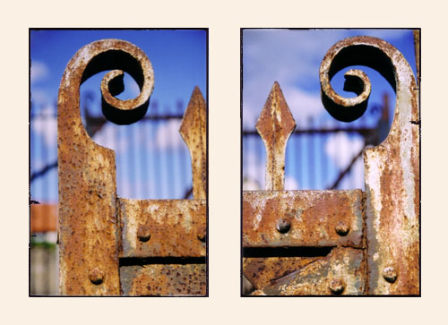 Detail of gates by the railroad tracks in Bristol.